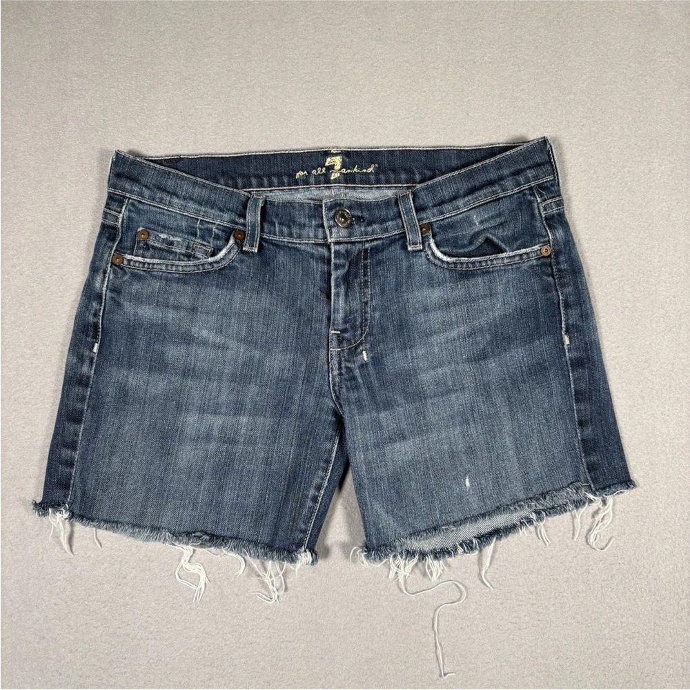 7 For All Mankind Dojo Jean Cutoff Shorts Women’s 29 Blue Inseam 5” Ram Hem